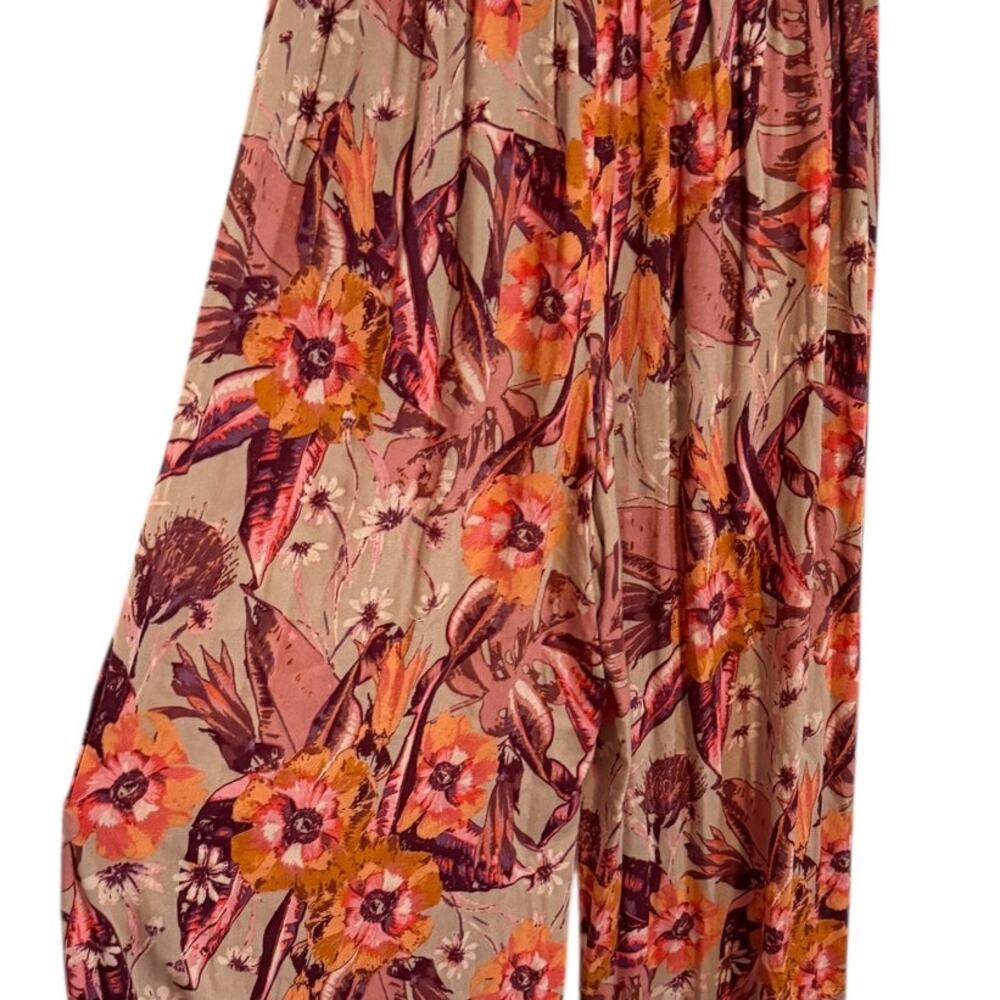 Free People Floral Wide-Leg Pants in Beige, Pink and Orange - Picture 8 of 13